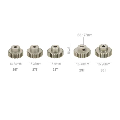 Miniatura 2 de KingVal Repuesto de 5 piezas 48DP 0.125 in 26T 27T 28T 29T 30T de aluminio de piñón de engranaje combinado compatible con motor sin escobillas