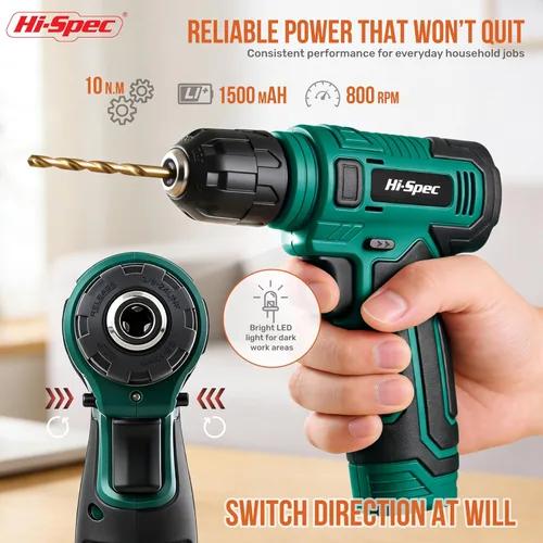 Miniatura 3 de Hi-Spec Juego de taladro inalámbrico de 8 V y kit de herramientas para hombres - Taladro eléctrico recargable por USB, caja de herramientas manual