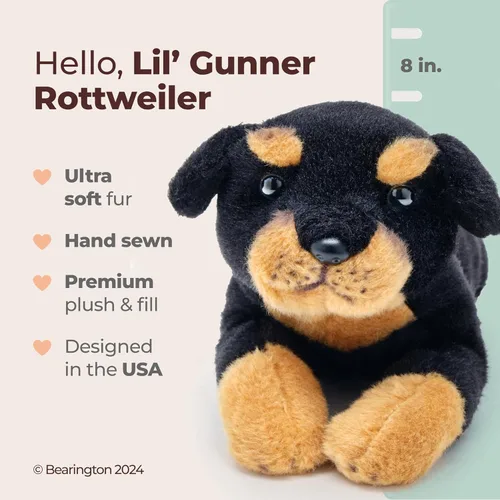Miniatura 2 de Peluche Bearington Lil' Gunner El Rottweiler, Perro de Peluche de 8 Pulgadas