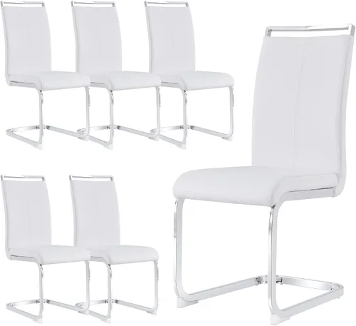 Miniatura 45 de gopop Juego de sillas de comedor, sillas modernas de metal con asiento acolchado de piel sintética, respaldo alto y patas cromadas resistentes, claro
