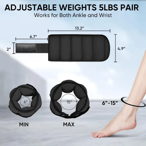 Miniatura 2 de APEXUP 10 libras/par de pesas de tobillo ajustables para mujeres y hombres, correas de peso modularizadas para piernas para yoga, caminar, correr
