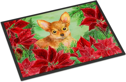 Miniatura 111 de Caroline's Treasures CK1311MAT Cavalier Spaniel Poinsettas - Felpudo de 18 x 27 pulgadas, tapete para puerta delantera, interior y exterior