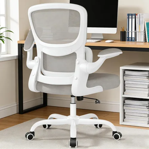 Miniatura 18 de ALLGOD Silla de oficina ergonómica, silla de escritorio ergonómica de malla transpirable con soporte lumbar ajustable, reposabrazos abatibles
