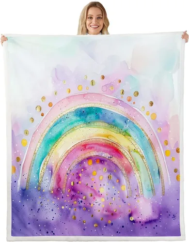 Miniatura 15 de Manta de franela arcoíris para todas las estaciones, colorida manta de cama con diseño de estrellas, luna y cielo para decoración de habitaciones