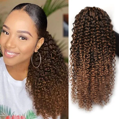 Miniatura 7 de Cola de caballo con cordón para mujeres negras, rizado de 16 pulgadas, extensiones de cola de caballo negro natural (1b)