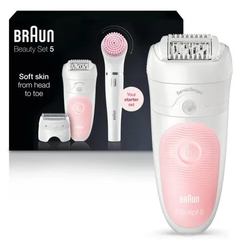 Braun Depiladora SE5-895, dispositivo de depilación, depiladora para mujeres, incluye afeitadora y cepillo exfoliante de limpieza facial,