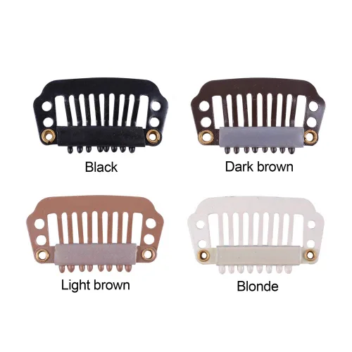 Miniatura 2 de YANTAISIYU 24 unids/1.102 in 8 dientes Metal peluca clips con goma Snap Clips para peluca Hairpiece Hair Extension Accesorios (negro)