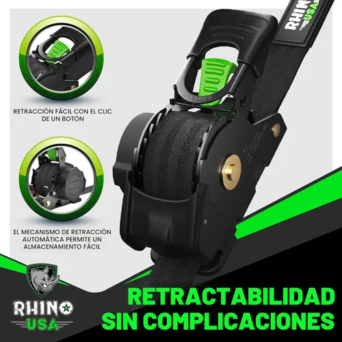 Miniatura 3 de Rhino USA Correas de trinquete retráctiles (paquete de 2) – 1 pulgada x 10 pies (1,209 libras de resistencia a la rotura) – Correas de amarre auto