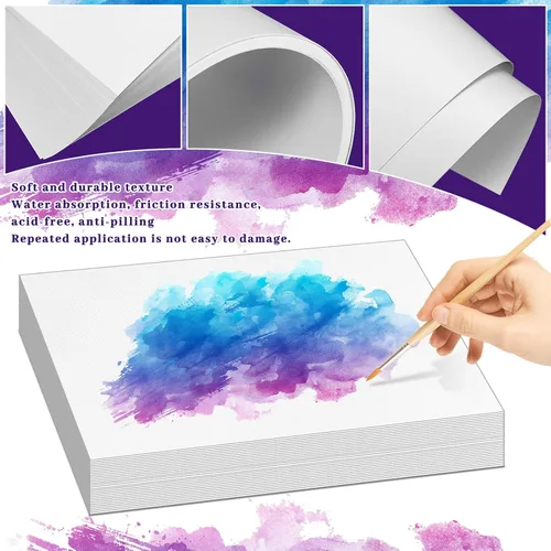 Miniatura 3 de Newbested - Paquete a granel de 100 hojas de papel de acuarela blanco cortado a presión en frío para artistas principiantes o estudiantes