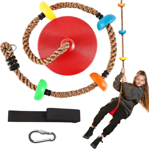 Miniatura 8 de TURFEE Columpio de árbol para niños, árbol de cuerda de escalada azul con plataformas y asiento de disco, asiento de un solo disco y cuerda