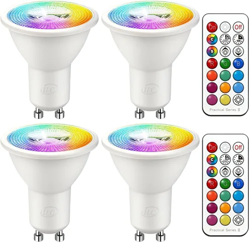 ILC Bombilla LED GU10, equivalente a 40 W, cambio de color, 12 colores, 5 W, regulable, blanco cálido, 2700 K, RGB con control remoto (paquete de 4)