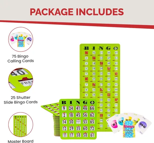 Miniatura 3 de MR CHIPS Juego completo de bingo con tarjetas obturadoras a prueba de atascos, edición verde de fácil lectura, 25 tarjetas de bingo reutilizables