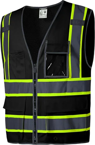 Miniatura 13 de SKSAFETY Chaleco de seguridad de nivel profesional con 10 bolsillos, chaleco de alta visibilidad clase 2 con cremallera, chaleco de alta visibilidad