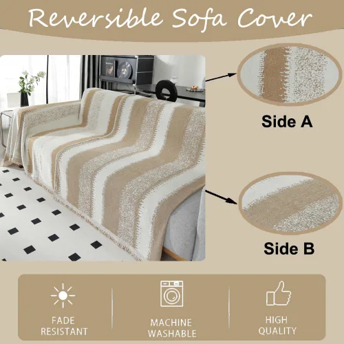 Miniatura 5 de Booque Valley Funda de sofá bohemia de felpilla a rayas de gran tamaño para sofá, suave, lavable, apta para mascotas, resistente a las pastillas