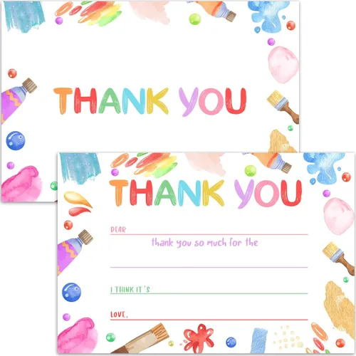Tarjetas de agradecimiento en blanco para decoración de fiestas de cumpleaños, notas de agradecimiento para niños o niñas, 20 tarjetas con 20 sobres
