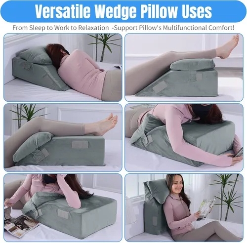 Miniatura 5 de HOMBYS Almohada ajustable que eleva las piernas, almohadas de elevación de piernas de espuma de alta densidad para después de la cirugía, almohada
