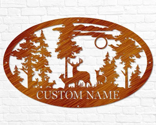 Miniatura 6 de Letrero de ciervo ovalado personalizado de metal para cabina Para exteriores, caza Regalo para cazador de ciervos Letrero de nombre de familia