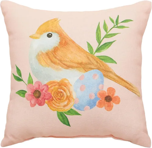 C&F Home Almohada tejida con pájaro floral rosa de 10 x 10 pulgadas para fundas decorativas de primavera para sofá y cama, 10 x 10 pulgadas, color