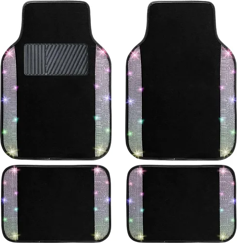 Miniatura 11 de NBTEPEM Juego completo de alfombrillas brillantes para piso de automóvil y funda para volante, ajuste universal para la mayoría de los automóviles