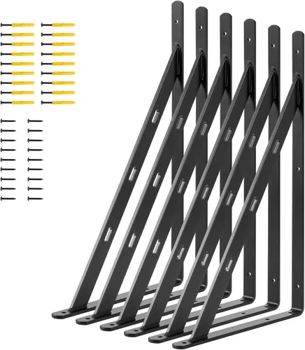 Miniatura 7 de Paquete de 12 soportes de estante de aleación de aluminio resistentes de 8 x 6 pulgadas, carga máxima de 360 libras, color negro, montaje en pared