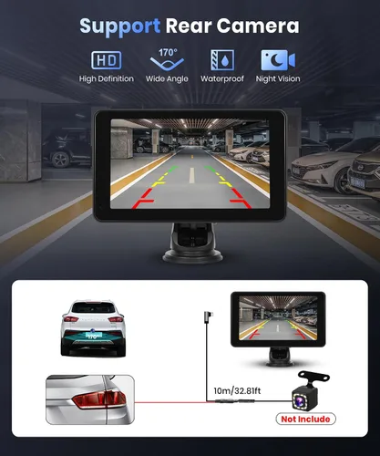 Miniatura 7 de Podofo Pantalla inalámbrica Carplay para coche, 7 pulgadas, 1080P HD IPS, pantalla táctil portátil para radio de coche, receptores de audio de radio