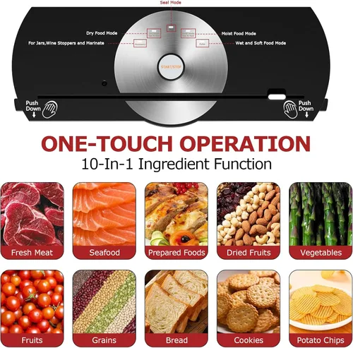 Miniatura 6 de Máquina selladora al vacío para alimentos, 65 KPA potente sellador de alimentos al vacío compacto al vacío con cortador integrado y kit de inicio