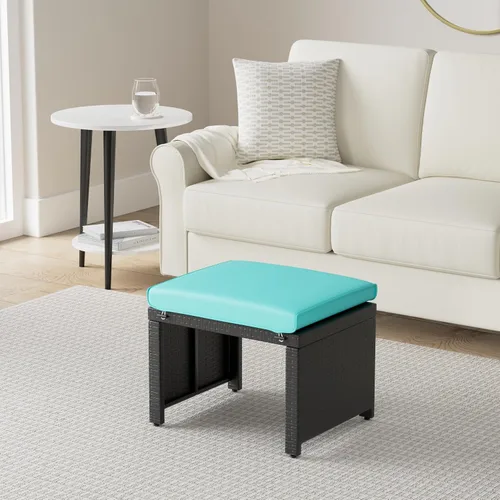 Miniatura 2 de Best Choice Products Juego de 2 otomanas de mimbre, muebles de exterior multiusos para patio, patio trasero, asientos adicionales, reposapiés, mesa