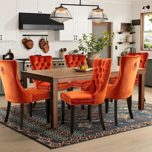Miniatura 30 de Juego de 2 sillas de comedor tapizadas de terciopelo, sillas laterales de cocina de estilo moderno con ribete de cabeza de clavo y patas de madera