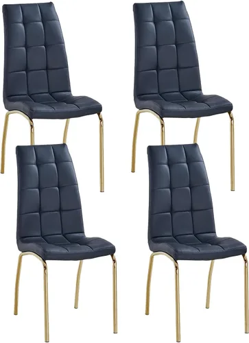 Juego de 4 sillas de comedor de piel sintética, modernas sillas de comedor negras con patas de metal dorado y respaldo ergonómico, tapizadas para