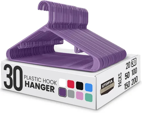Miniatura 33 de Perchas de plástico Utopia Home estándar para hogar de color negro, perchas tubulares para la ropa, resistentes, finas y elegantes Blanco