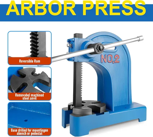 Miniatura 4 de Vohala Prensa manual de árbol de 2 toneladas, prensa de escritorio de hierro fundido, herramienta de prensa de eje de metal resistente, con altura