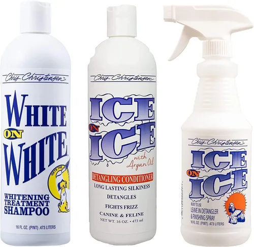 Chris Christensen Paquete de champú y acondicionador de 16 onzas, champú blanco sobre blanco + acondicionador desenredante de hielo sobre hielo +