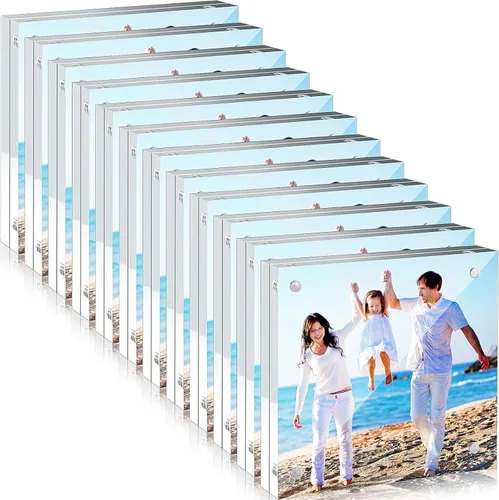 Handepo 12 piezas Marco de fotos de acrílico Marco de fotos de acrílico transparente en masa Marco de fotos magnético para escritorio de doble cara