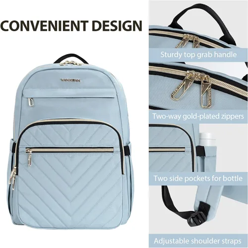 Miniatura 4 de VANKEAN Mochila para laptop de 15.6 pulgadas para mujer, bolsa de trabajo para computadora portátil a la moda con puerto USB, mochilas impermeables