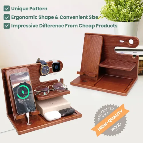 Miniatura 4 de Estación de acoplamiento de madera para teléfono, soporte para llaves, mesita de noche, regalo de aniversario para esposa, marido, regalos