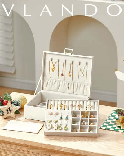 Miniatura 8 de Vlando Regalos de graduación, caja de joyería de 2 capas, regalos para profesores, organizador de joyas grande para mujeres, bandeja de joyería