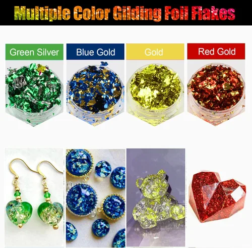 Miniatura 5 de Copos dorados para resina, 30 colores metálicos, lámina para manualidades con pinzas para arte de resina, arte de uñas, joyas y fabricación de velas