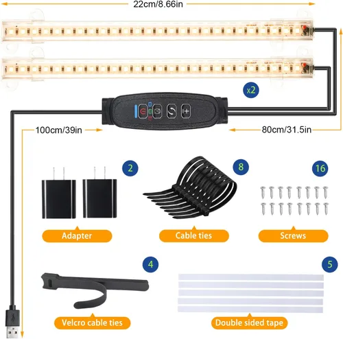 Miniatura 6 de Mini lámpara de cultivo de dos tiras de 8.6 pulgadas para plantas de interior, tiras de luz LED de cultivo de espectro completo de 3000K con Cálido