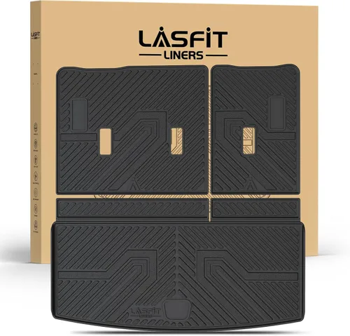 Miniatura 46 de LASFIT Juego completo de tapetes de elastómero termoplástico para todo tipo de clima de ajuste personalizado para automóviles, de 1ª y 2ª fila, 3
