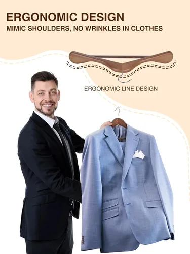 Miniatura 7 de SMARTOR Perchas de madera para hombres paquete de 8 perchas de madera con hombro ancho con barra antideslizante para pantalones, colgador ancho