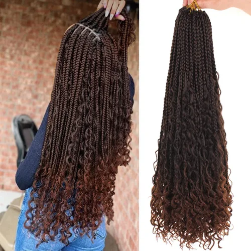 Miniatura 22 de COOKOO Cabello de Trenzas de Caja Bohemias de Ganchillo de 8 Pulgadas para Mujeres Negras, Paquete de 8, Cabello Sintético de Trenzas de Caja