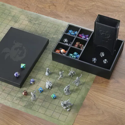Miniatura 7 de Grajar Bandeja de dados 3 en 1 con tapa, caja de almacenamiento portátil para dados, soporte para dados DND para juegos de mesa de Dungeons and Negro