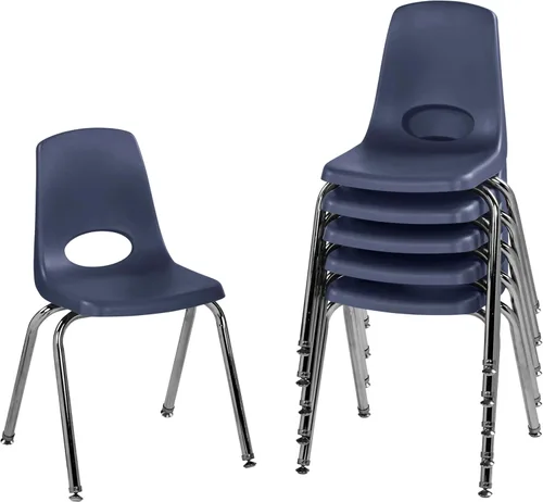 Miniatura 10 de FDP 16" Silla apilable escolar, silla de estudiante apilable con patas de acero cromado y ruedas; para aprendizaje en casa o en el aula - Gris claro