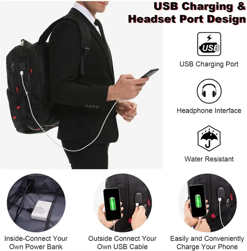 Miniatura 5 de Mochila grande de viaje y para laptop, es impermeable, antirrobo, con cerradura y puerto de carga USB, para negocios, hombres, mujeres, escuela