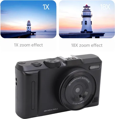 Miniatura 5 de Zyyini Cámara digital 4K para fotografía, cámara de vlogging HD de 48MP para con pantalla abatible de 3 pulgadas y 180 grados, zoom digital 18X