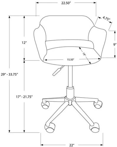 Miniatura 3 de Monarch Specialties I 7298 - Silla de oficina, altura ajustable, giratoria, ergonómica, reposabrazos, escritorio para computadora, trabajo, metal