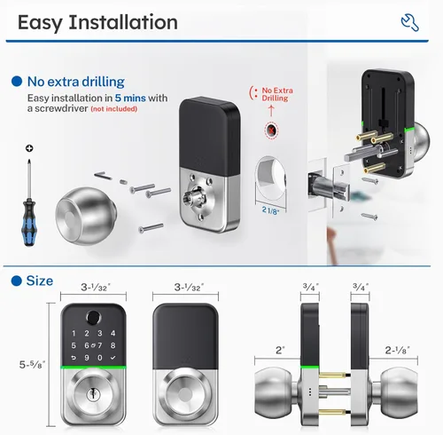 Miniatura 6 de Cerradura de puerta inteligente con teclado y pomo: Cerradura de entrada sin llave con huella dactilar Kucacci para puerta delantera - Cerradura