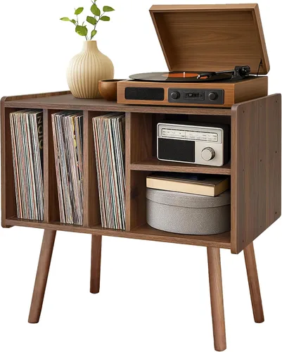 Miniatura 7 de Montex Record Player Stand with Vinyl Storage, Wooden Record Player Table with 5 Cabinet, Large Vinyl Record Player Stand, Record Player Holder