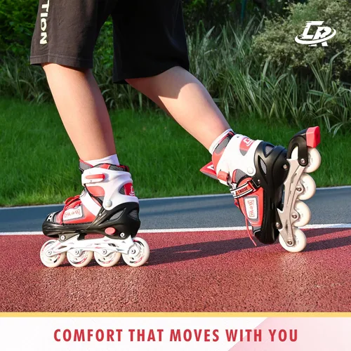 Miniatura 5 de Patines en línea ajustables para niños, adolescentes y adultos - Rodamientos ABEC-7, ruedas de poliuretano, ajuste cómodo, para patinaje en Rojo