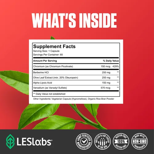 Miniatura 5 de LES Labs Insulin Health Metabolic Health and Support, metabolismo de lípidos y carbohidratos Berberina, cromo, hoja de olivo, ácido alfa lipoico